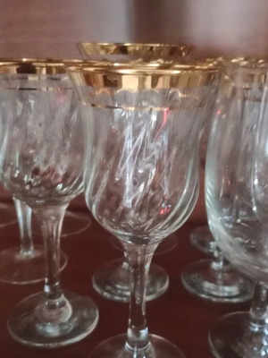 Crystal glasses with gold, set of 6, new