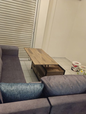Καναπές γωνία 2,20x2,20 μ. γκρι με πετρόλ μαξιλάρια σαν καινούργιος
