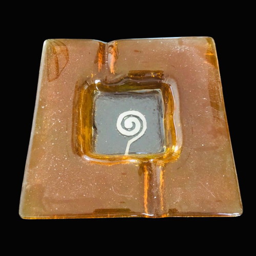 Ashtrays used, set of two square glass orange