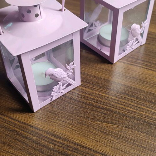 Set of 2 decorative lanterns with tealights like new, pink