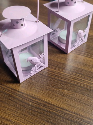 Set of 2 decorative lanterns with tealights like new, pink