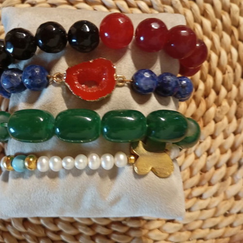 Bracelets set of 4 with natural stones, new, multicolor