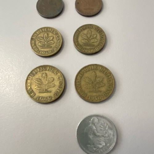 Collectible set of 7 Pfennig coins Germany 1949-1950 used