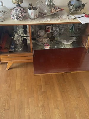 Mid-Century Sideboard 60s with Mirror and Fluted Doors, Vintage Bar Cabinet