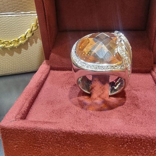 Silver 925 ring with zircon and topaz, new