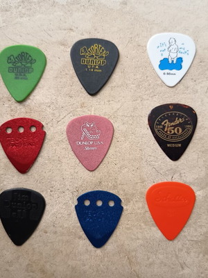 Guitar and bass picks used, personal collection of 40