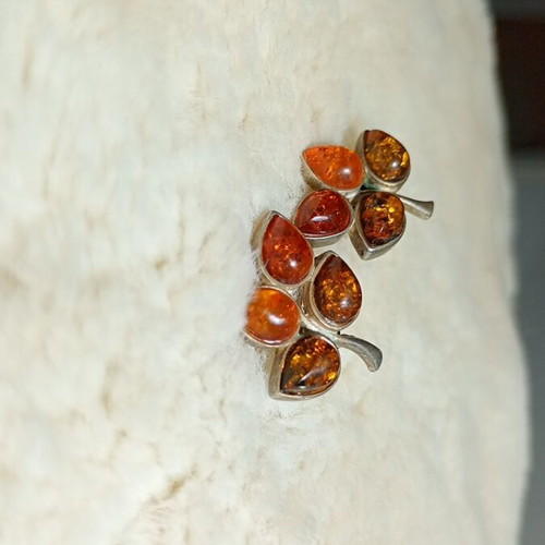 Women's earrings with amber, like new, orange and silver