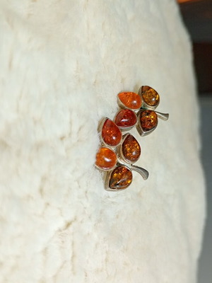 Women's earrings with amber, like new, orange and silver