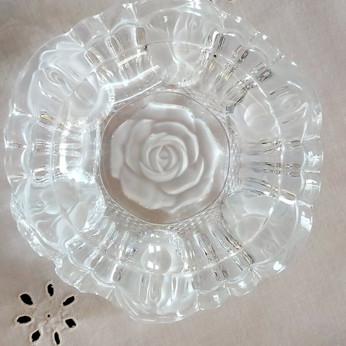 Crystal ashtray used, large with rose design