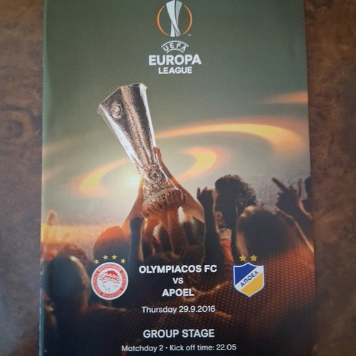 Official Olympiacos-APOEL Europa League 2016-2017 program like new