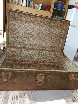 Vintage metal military trunk used from World War II era