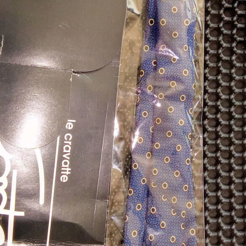 Le Cravatte Cortese tie new, 100% silk, blue with black polka dots