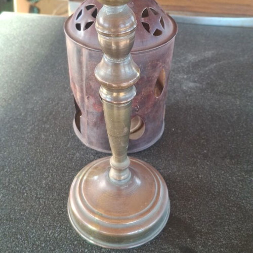 Brass candlestick and candle holder used, 24 cm and 19 cm height