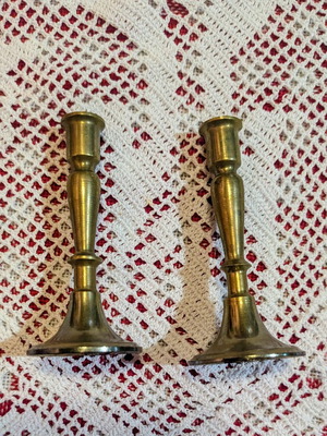 Vintage brass candlestick pair, miniature, 7 cm