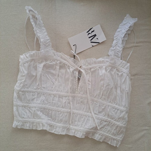 Zara Poplin Top new, white, size M