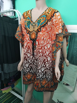 Rima Beachwear kaftan short 150cm orange paisley