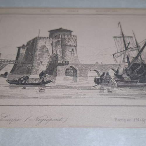 Engraving Euripe Negrepont 1835 in wooden frame like new