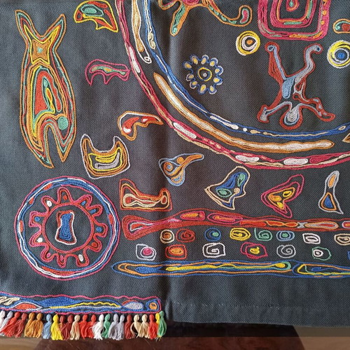 Vintage ethnic Mexico Nierika handmade table linen used