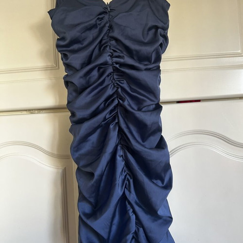 Oh Polly Navy Satin Ruched Mini Dress Size S like new