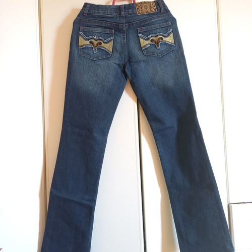Blue Flared Jeans size S new with decorative pockets