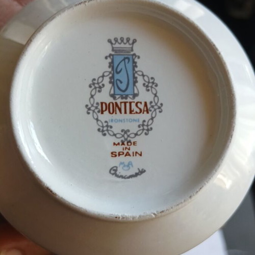 Vintage Pontesa Ironstone tea and coffee set used, 9 pieces