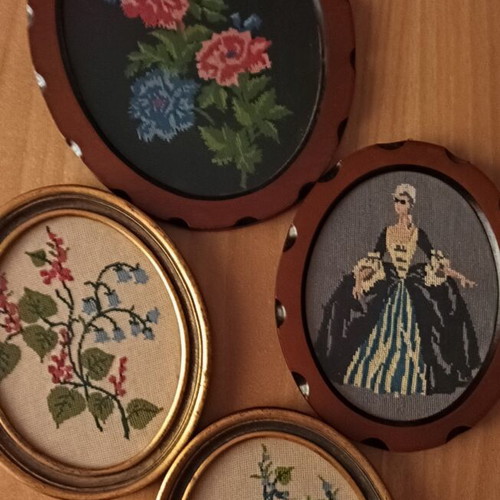 Embroidered textile art frames, pack of four