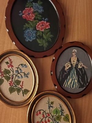 Embroidered textile art frames, pack of four