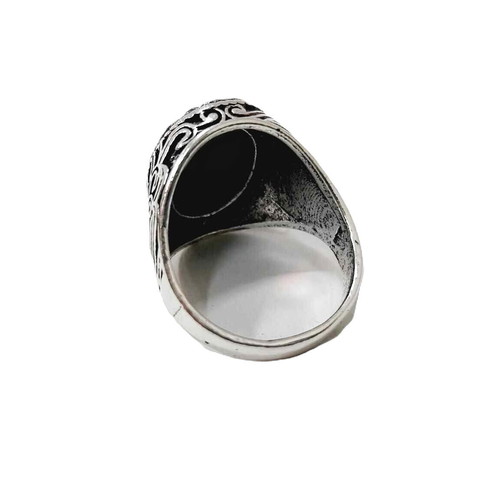 Steel ring with green turquoise new, stainless steel