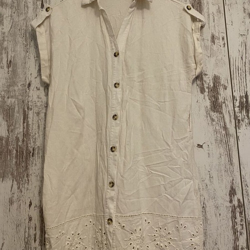 Sinsay Beige Linen Shirt Dress S-M like new with broderie anglaise hem