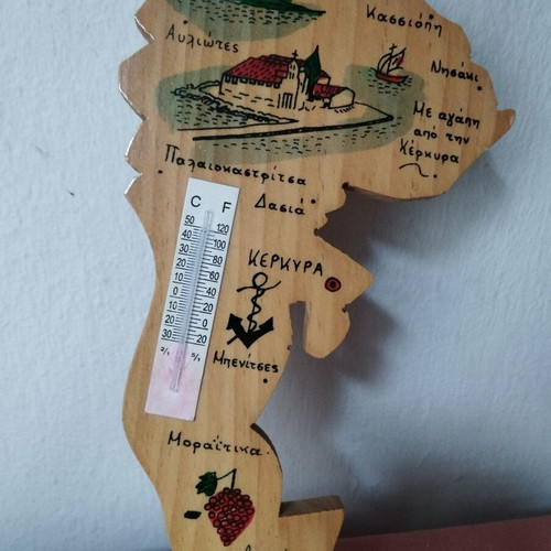 Vintage wooden wall thermometer Corfu like new