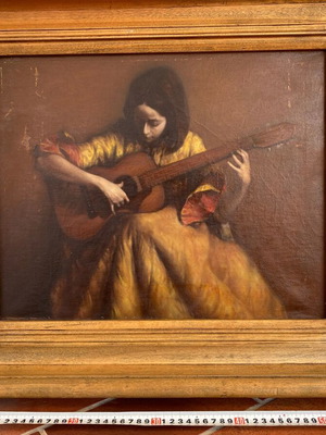 Oil painting Girl with Guitar copy, 1990s style