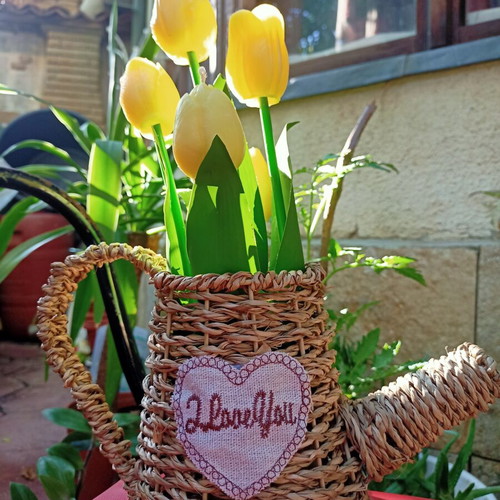 Tulips candles handmade bouquet in wooden vase new