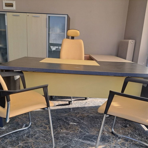 Office furniture set used, corner desk with 3 chairs and storage