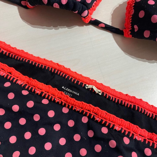 Calzedonia swimsuit used, size S, black with pink polka dots