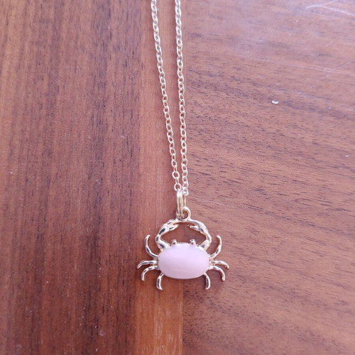 Crab Necklace new, gold color with pink enamel