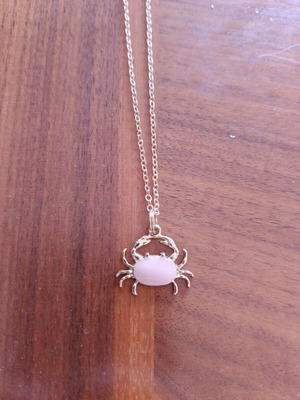 Crab Necklace new, gold color with pink enamel