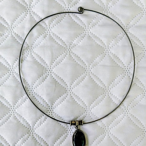Vintage Ethnic Silver Necklace Choker with Natural Labradorite