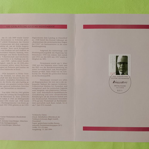 German 1999 stamp with Bonn first day cover postmark