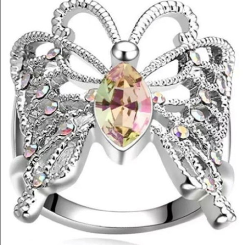 Vintage women's ring with zircon and crystals new, silver color