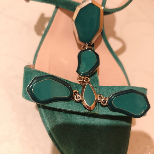 Manas Lea Foscati suede sandals like new, green, heel 10cm