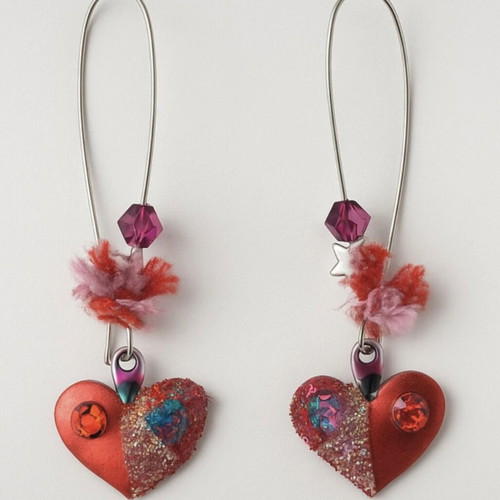 Heart earrings new with 925 silver and glass beads