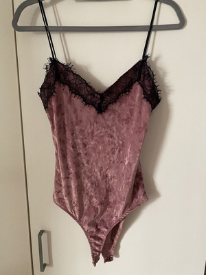 Pull & Bear velour bodysuit with lace, pink and black