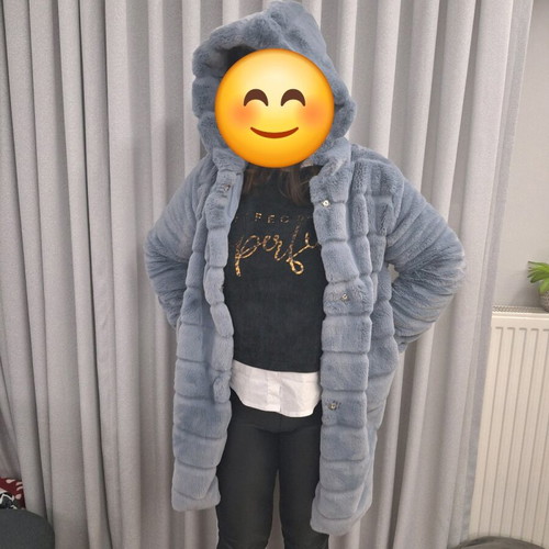 Grey fur coat like new, one size, very soft