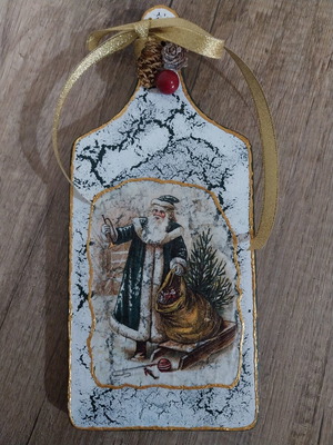 Decorative Cutting Board Santa Claus Handmade with Gold Enamel