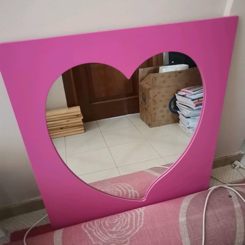 Wooden heart-shaped mirror pink MDF like new