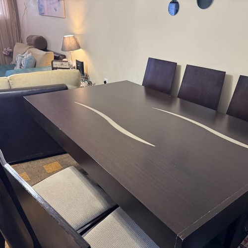 Dining set with six chairs, extendable table
