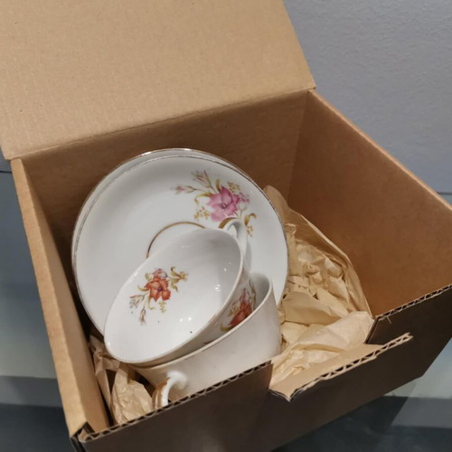 Set of two used Japan floral tea cups, porcelain