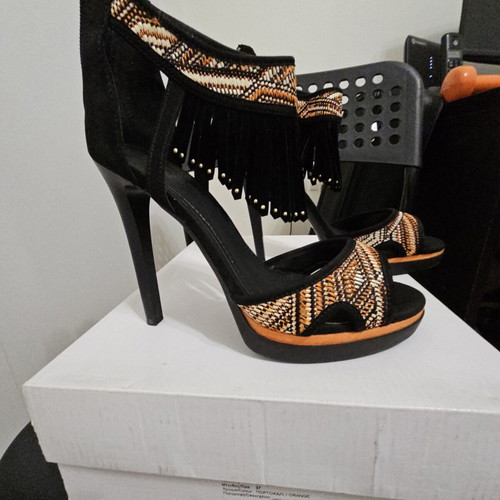 BSB women's sandals size 37 like new, black and orange, 12cm heel