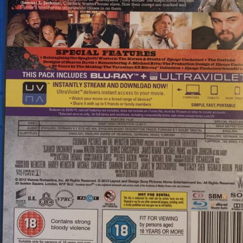 Django Unchained Blu-ray disc with English subtitles