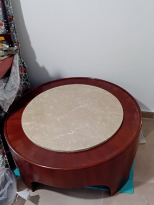 Round coffee table 85cm diameter, like new, wood and marble